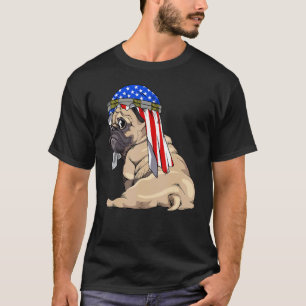 Dog Cute Pug Retro American Flag Pride T-Shirt