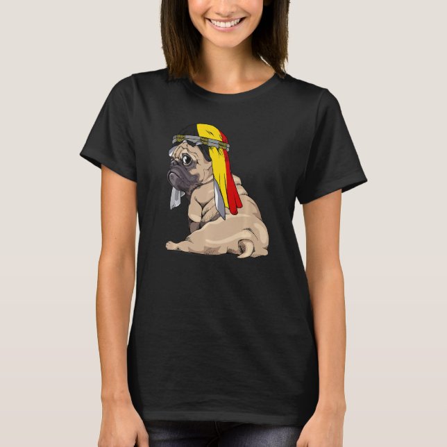 Dog  Cute Pug Retro Belgium Flag Pride T-Shirt (Front)