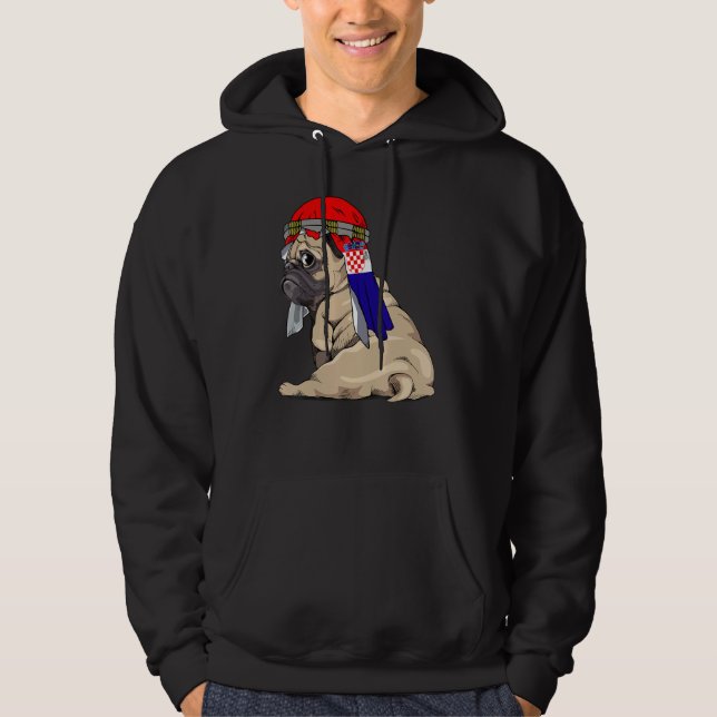 Dog  Cute Pug Retro Croatia Flag Pride Hoodie (Front)