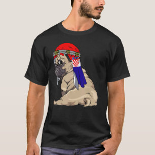 Dog Cute Pug Retro Croatia Flag Pride T-Shirt