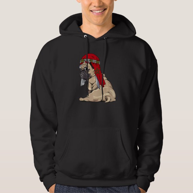 Dog  Cute Pug Retro Morocco Flag Pride Hoodie (Front)
