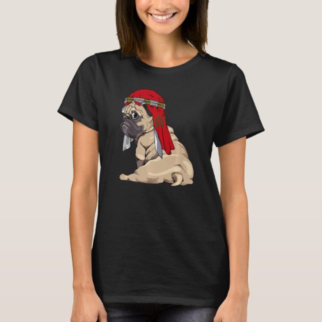Dog  Cute Pug Retro Morocco Flag Pride T-Shirt (Front)