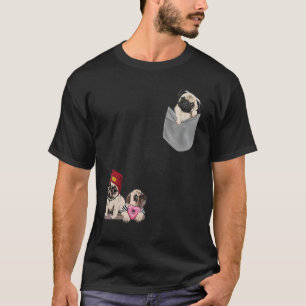 Dog Cute Sleepy Pug Hang Out in Pocket T-Shirt