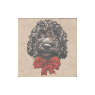 Dog Cute Vintage Puppy Pet with Red Bow Stone Magnet