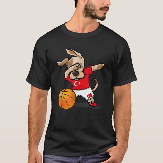 Dog Dabbing Basketball Turkey Jersey Turkish Bball T-Shirt (Front)