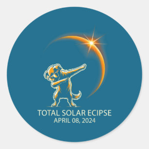 Dog Dabbing Sungles Total Solar Eclipse April 08, Classic Round Sticker