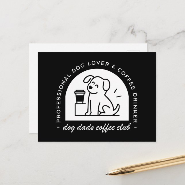 Dog dad club funny coffee lovers postcard (Front/Back In Situ)