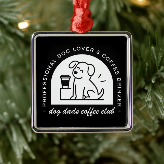 Dog dad club funny coffee lovers retro hipster metal ornament (Tree)