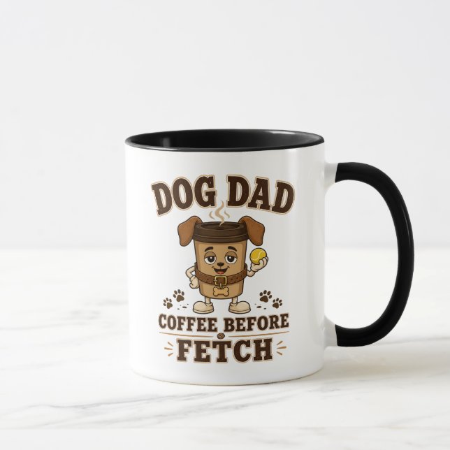 Dog Dad Coffee Before Fetch Funny Black Mug (Right)