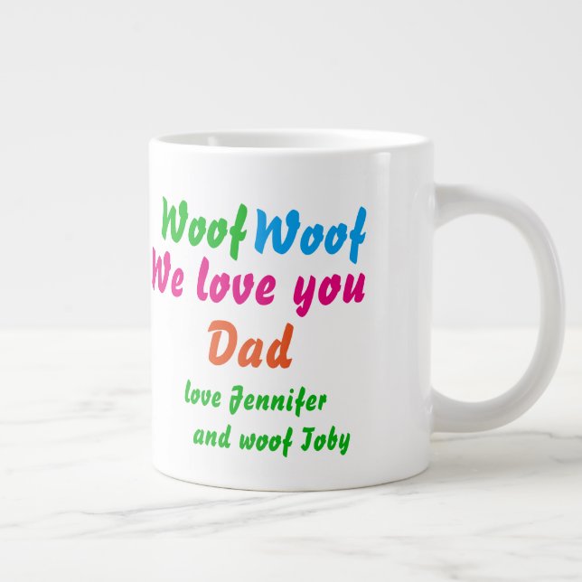 Dog Dad Cool Woof Woof I Love You Dad Names Large Coffee Mug (Right)