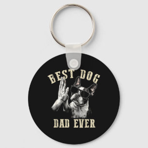 Dog Dad Ever Vintage Funny Cute Boston Terrier Dog Key Ring