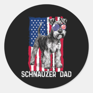 Dog Dad Fathers Day Gift Mini Schnauzer Usa Flag 4 Classic Round Sticker