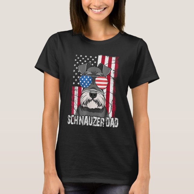 Dog Dad Fathers Day  Mini Schnauzer USA Flag 4th o T-Shirt (Front)