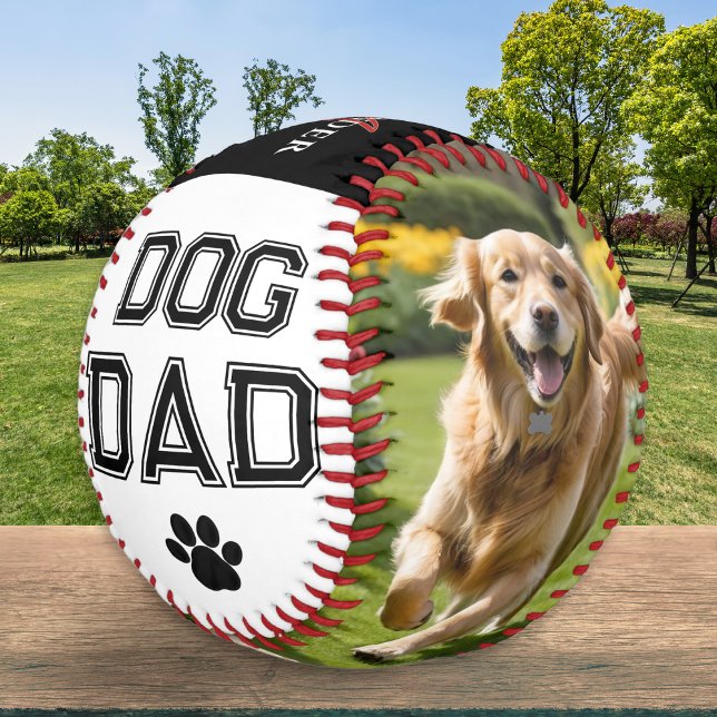 Dog Dad Father's Day Pet Photos Monogrammed Baseball (A stylish baseball for the Dog Dad on Father's Day, with paw print, custom monogram and two photos)