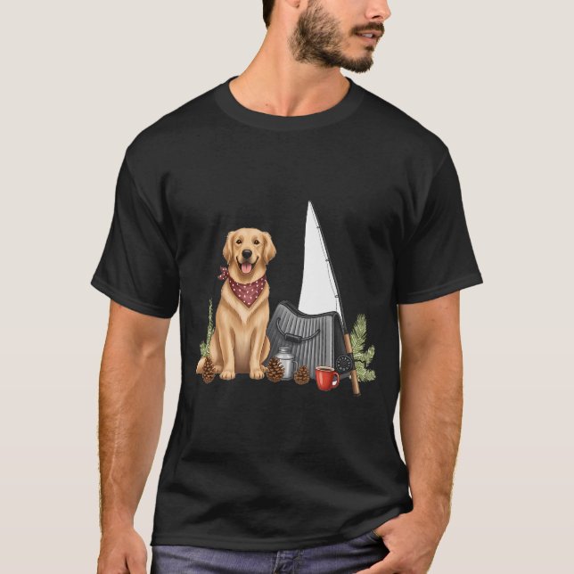 Dog Dad Fishing Cabin Gift T-Shirt (Front)
