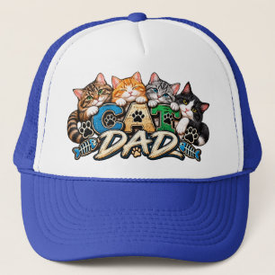 Dog Dad Four Dogs Paw Print Blue Green Trucker Hat