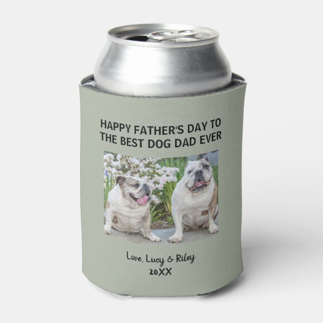 Dog Dad Happy Father's Day Custom Photo Green Can Cooler (Can Front)