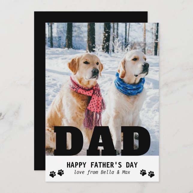 Dog Dad Happy Father's Day Paw Print Modern Photo (Front/Back)