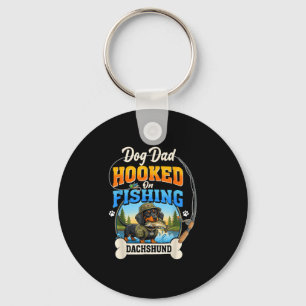 Dog dad hooked on fishing dachshund dog fisherman  key ring