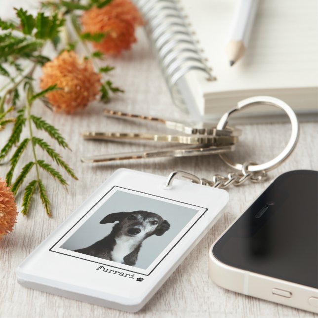 Dog Dad Minimalist Typography Custom Photo  Key Ring (Front Right)