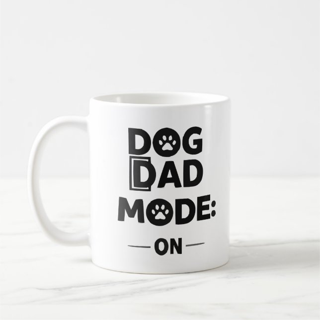 Dog Dad Mode ON – Bold Black & White Paw Print Des Coffee Mug (Left)