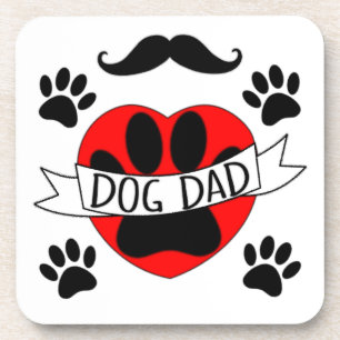 Dog Dad Paw And Red Heart Drawing Coaster