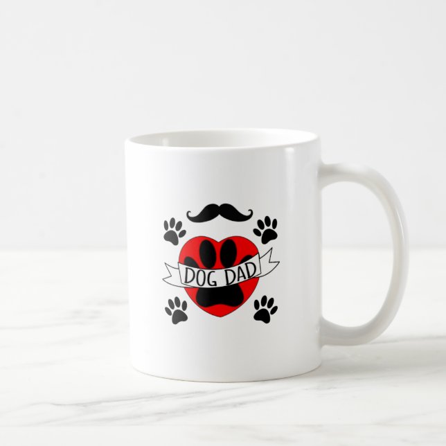 Dog Dad Paw And Red Heart Drawing Coffee Mug (Right)