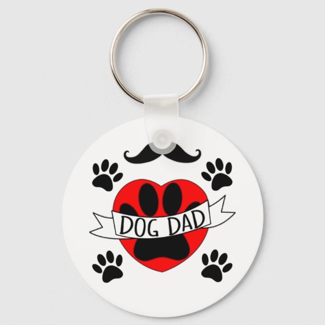 Dog Dad Paw And Red Heart Drawing Key Ring (Front)