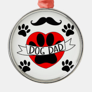 Dog Dad Paw And Red Heart Drawing Metal Ornament