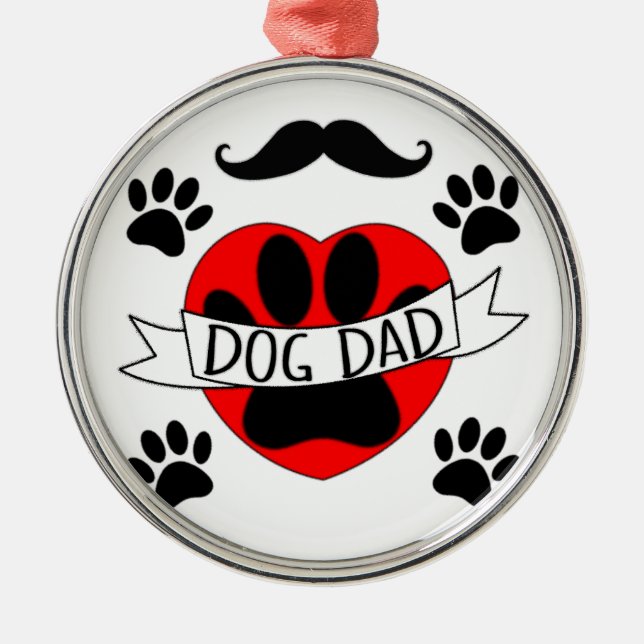 Dog Dad Paw And Red Heart Drawing Metal Ornament (Front)