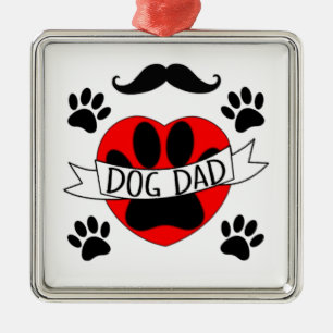 Dog Dad Paw And Red Heart Drawing Metal Tree Decoration