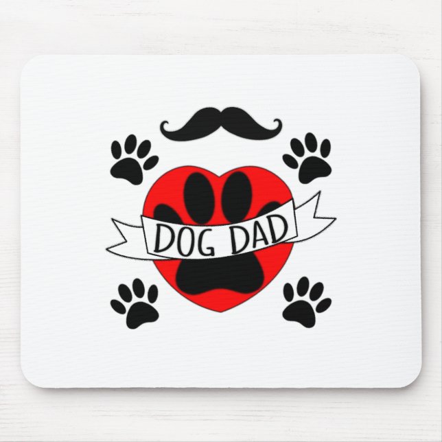 Dog Dad Paw And Red Heart Drawing Mouse Pad (Front)