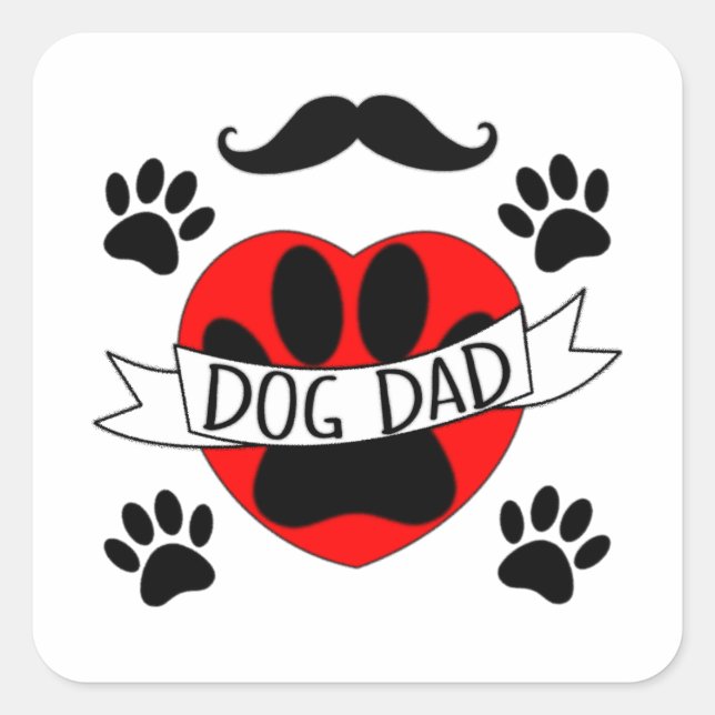 Dog Dad Paw And Red Heart Drawing Square Sticker (Front)