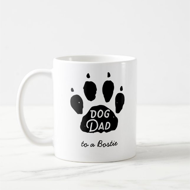 Dog Dad Paw Print Personalised Name and Breed Coffee Mug (Left)