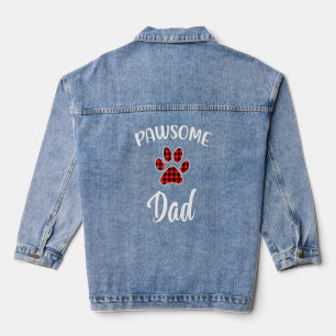 Dog Dad Paw Print Red Buffalo Plaid Matching Pajam Denim Jacket