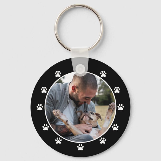 Dog Dad Pawprint Pet Photo  Key Ring (Front)