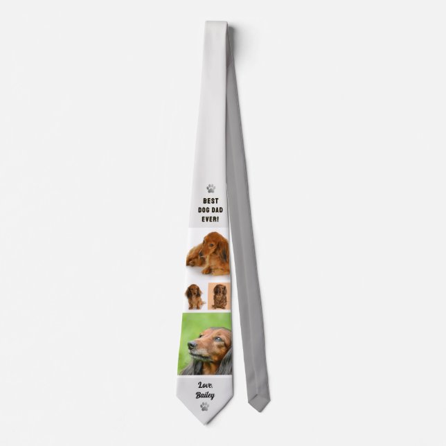 Dog Dad Photo Collage Pet Keepsake Gray Tie (Front)