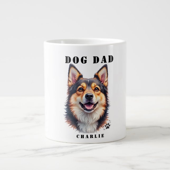Dog DaD Simple Modern Dog Name & Photo Custom Large Coffee Mug (Front)