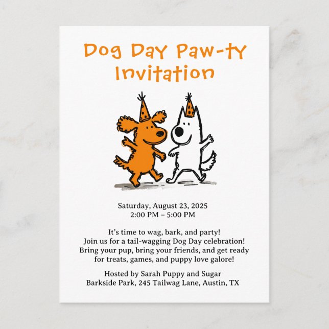 Dog Day Paw-ty Invitation – Cute Puppy Party  Postcard (Front)