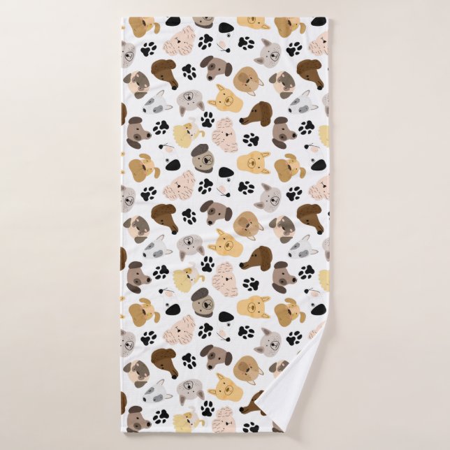Dog Days - Dog Breeds and Dog Paws Pattern Bath Towel (Bath Towel)