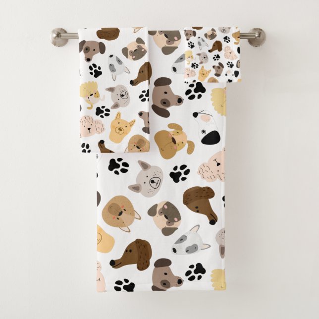 Dog Days - Dog Breeds and Dog Paws Pattern Bath Towel Set (Insitu)