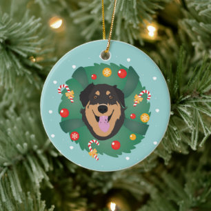 Dog Decorated Christmas Wreath  Ceramic Ornament