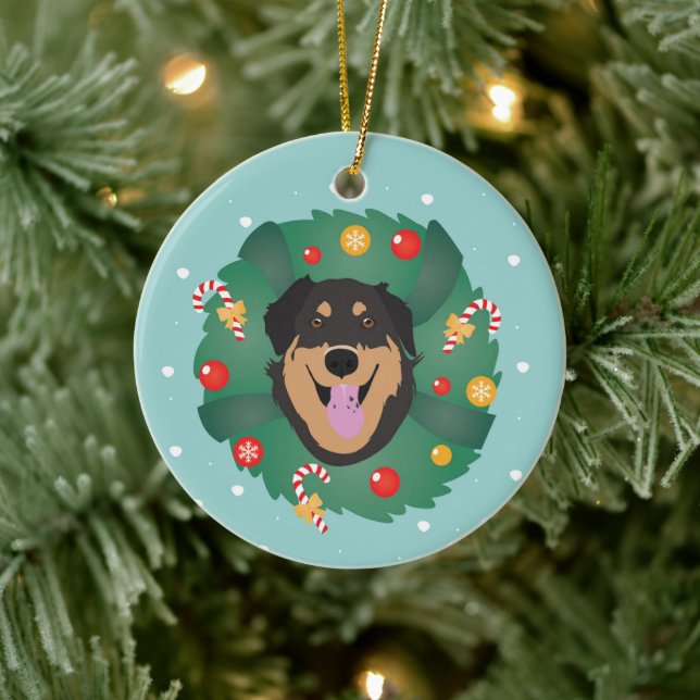 Dog Decorated Christmas Wreath  Ceramic Ornament (Tree)
