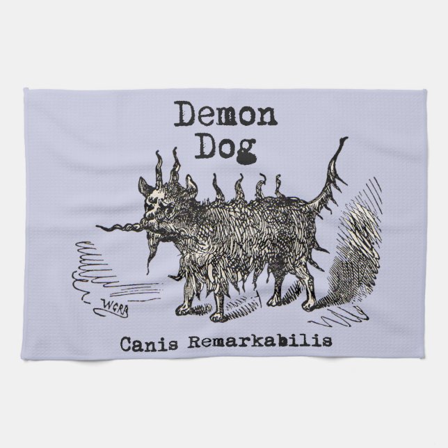 Dog Demon Vintage Funny Cute Tea Towel (Horizontal)