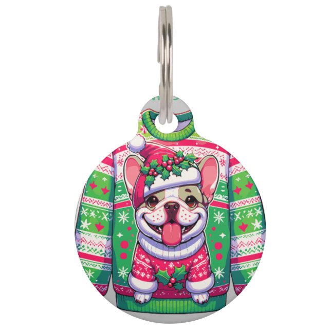 Dog design French bulldog Christmas funny Pet Tag (Front)