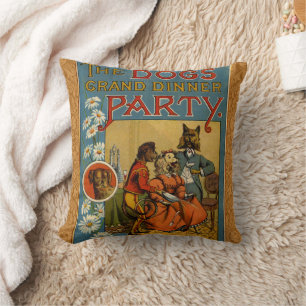 Dog Dinner Party Vintage dog illustration Cushion