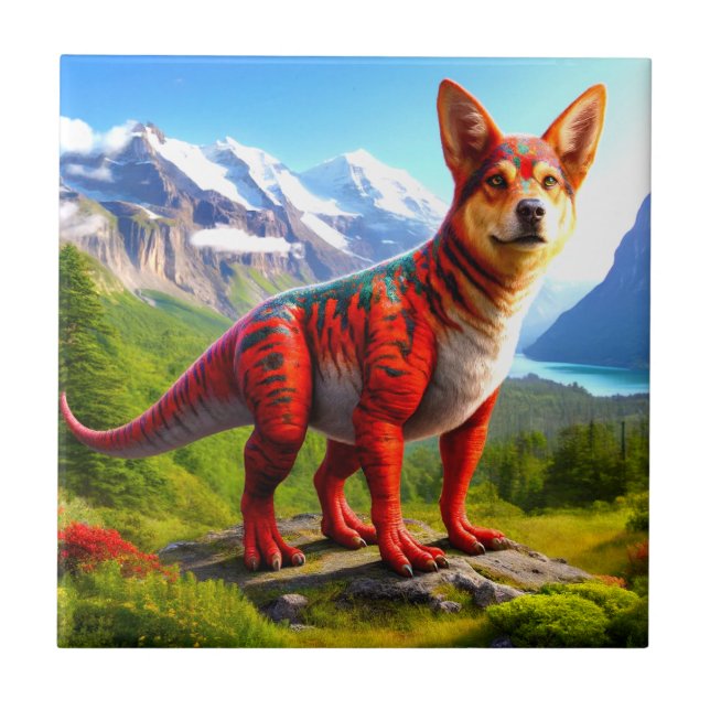 Dog Dinosaur Ceramic Tile (Front)