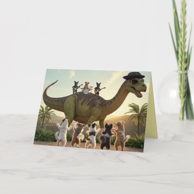 Dog Dinosaur Jam Greeting Card (Front)