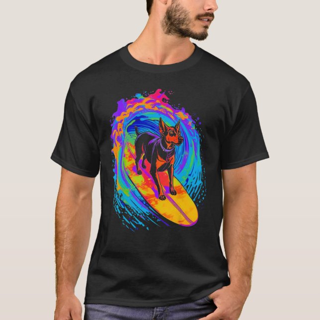 Dog Doberman Pinscher Surfing T-Shirt (Front)