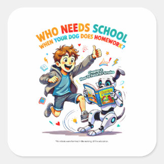 Dog Does Homework Funny Quote Square Sticker